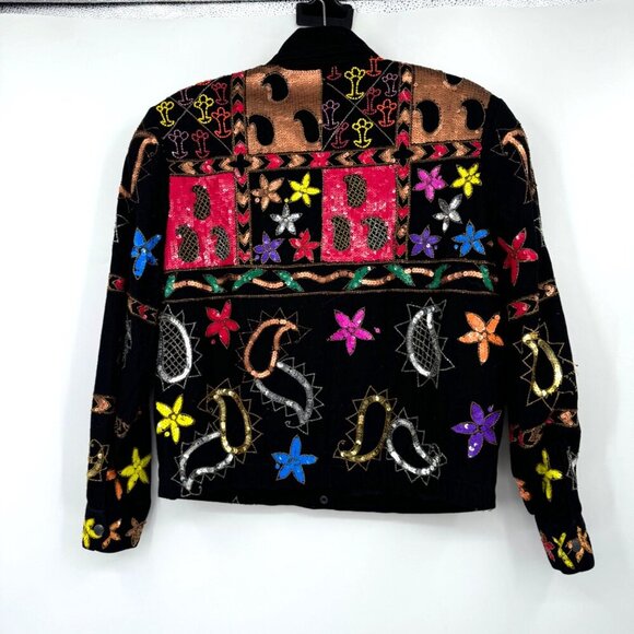 MODI DENIM VINTAGE ART TO WEAR JACKET Woman’s Medium sequin bling extra fancy - Picture 8 of 14